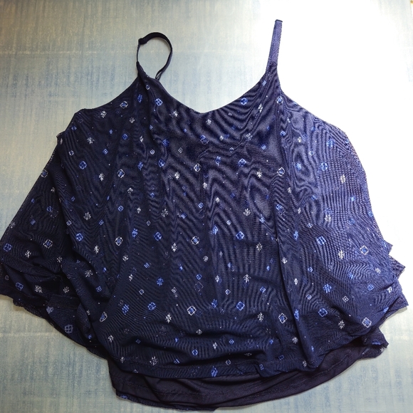 Love & Legend Top 3X Plus Size Blue Sleeveless Adjustable Straps Layered Fabric - Picture 8 of 9